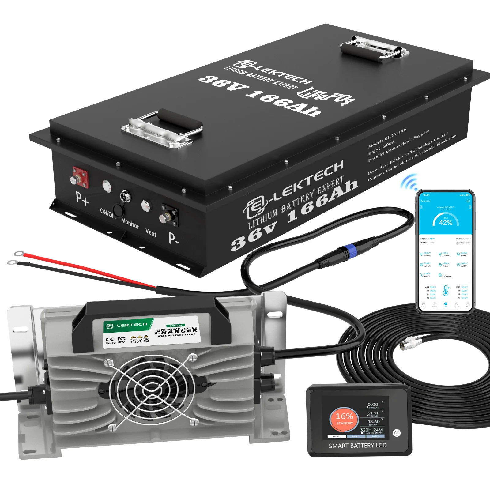 

36V 166Ah Golf Cart Lithium LiFePO4 Battery with Charger and 200A BMS Grade A Cells Deep Cycle Rechargeable Battery,10000+ Cycles,Perfect for Golf Cart,Off Grid Applications