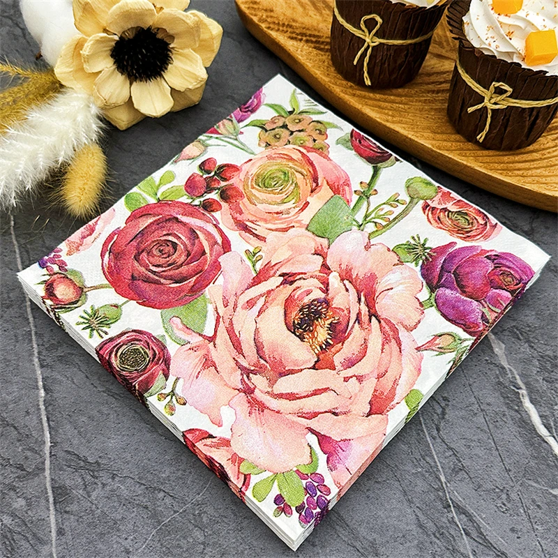 Restaurant Upscale Colourful Printing Paper Napkin Rose Napkin Household Table Mouth Cloth 33cm Facial Tissue Paper 20pcs/pac