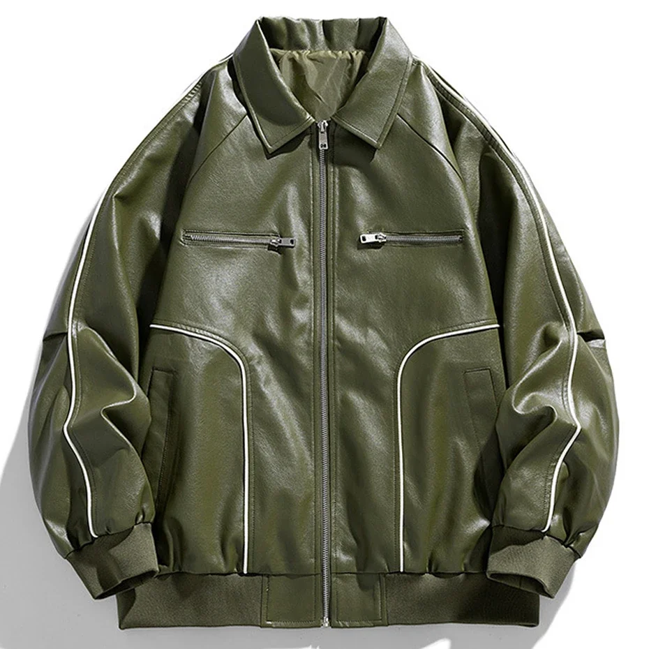 Cargo PU Jacket Men Motorcycle Biker Jacket Coat Fashion Spring Autumn PU Coats Male Faux Leather Jackets Black