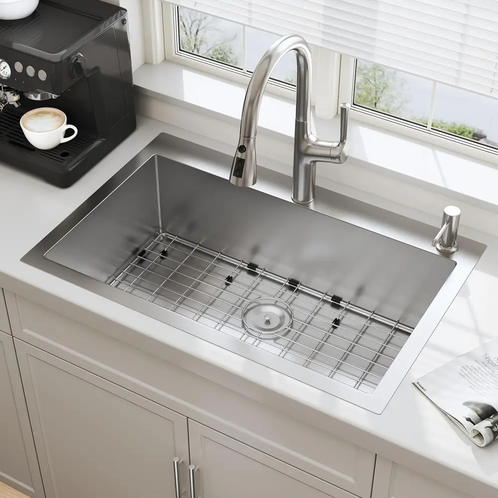 

Кухонная мойка из нержавеющей стали с одинарной чашей, 33 дюйма, с отделкой под матовый никель и сливным фильтром