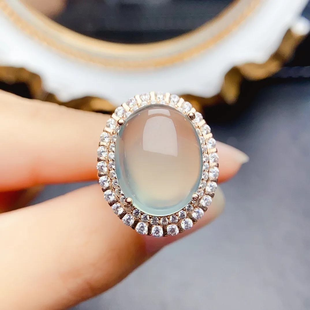 Natural Prehnite Ring, S925 Silver Setting 13x16mm Main Stone Adjustable, Elegant Gemstone Jewelry Gift for Women