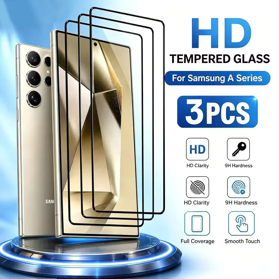 1-3Pcs 9D Tempered Glass For Samsung A57 A37 A56 A55 A54 A36 A35 A07 A17 A16 A26 Screen Protectors S25 Ultra S24 FE S23 S22 S21