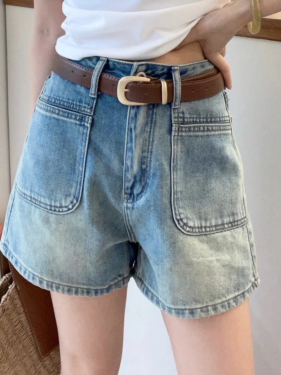 

Fashionable A-Line Wide Leg Denim Shorts Women's Summer 2026 New European Style High Waist Short Pants with Double Pockets