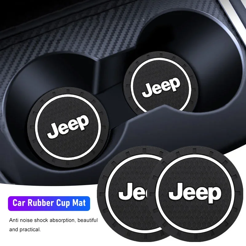 

2Pcs Anti-Slip Silicone Car Cup Mat Anti-Noise Coasters Automotive Interior Accessories for Jeep Wrangler Grand Cherokee Compass