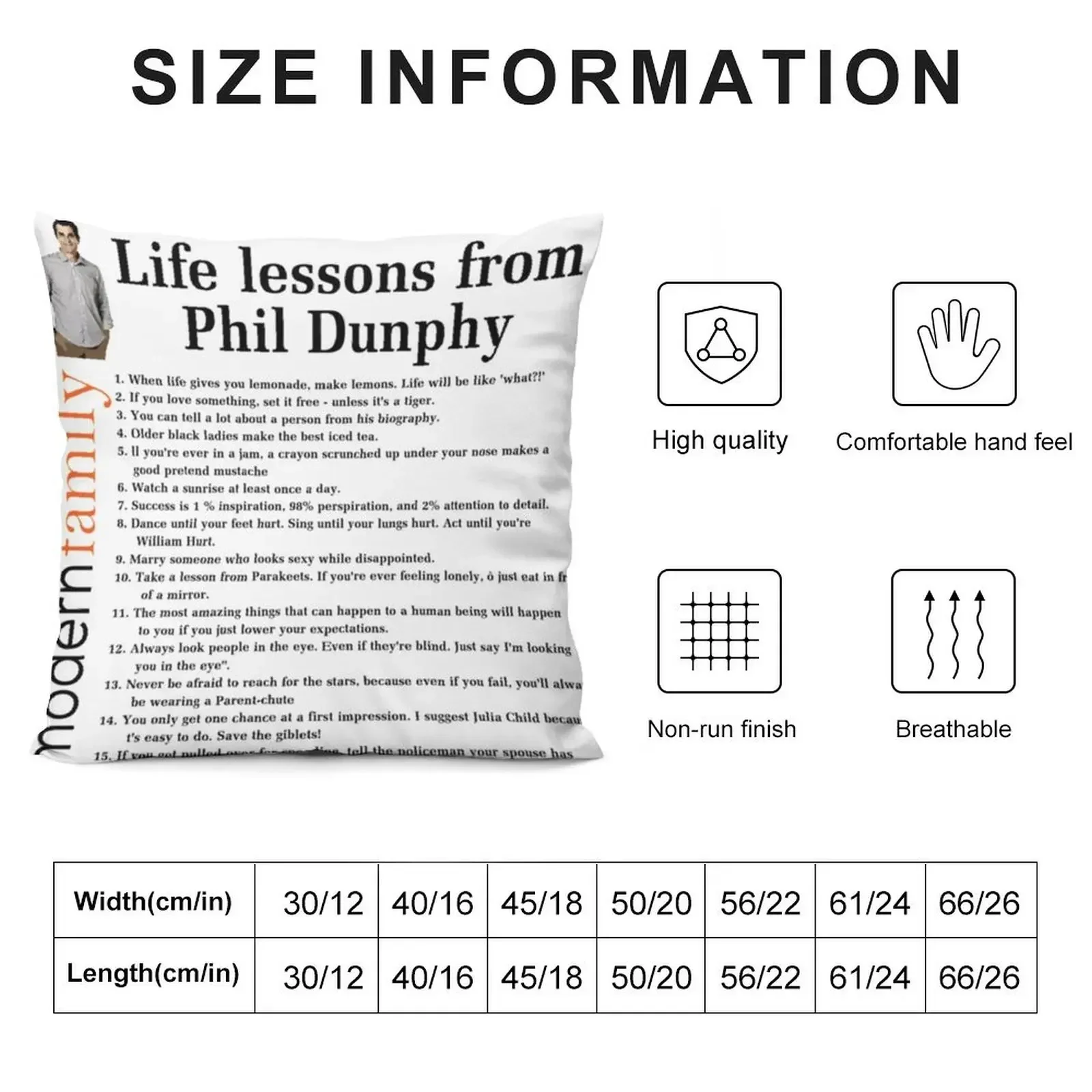 Life Lessons From Phil Dunphy Modern Family Films Sitcom Movie Cameron Tucker Alex Dunphy Gift Graph Throw Pillow