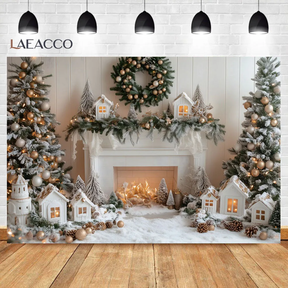 사진 촬영용 크리스마스 트리 배경, 실내 흰색 벽난로 캐빈 크리스마스 트리 선물, 어린이 가족 파티 배경, 사진 스튜디오