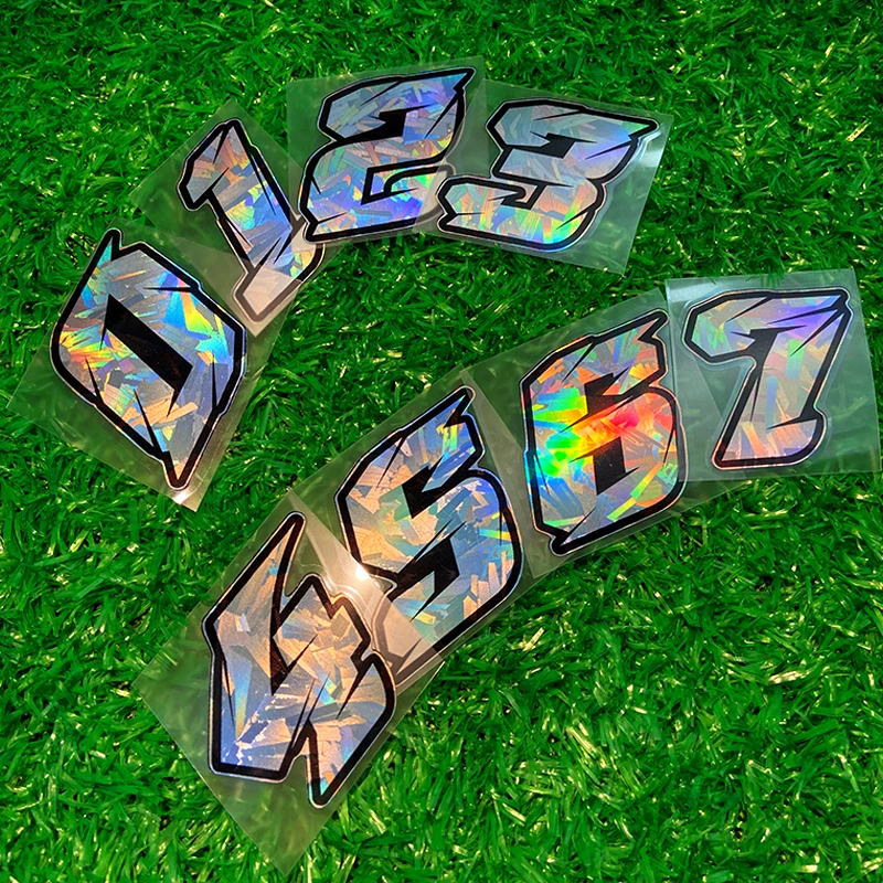 1PC Racing Arabic Numbers Laser Carbon Effect Motorcycle Stickers Waterproof Scooter Front Fairing Fuel Tank Helmet Vinyl Decals
