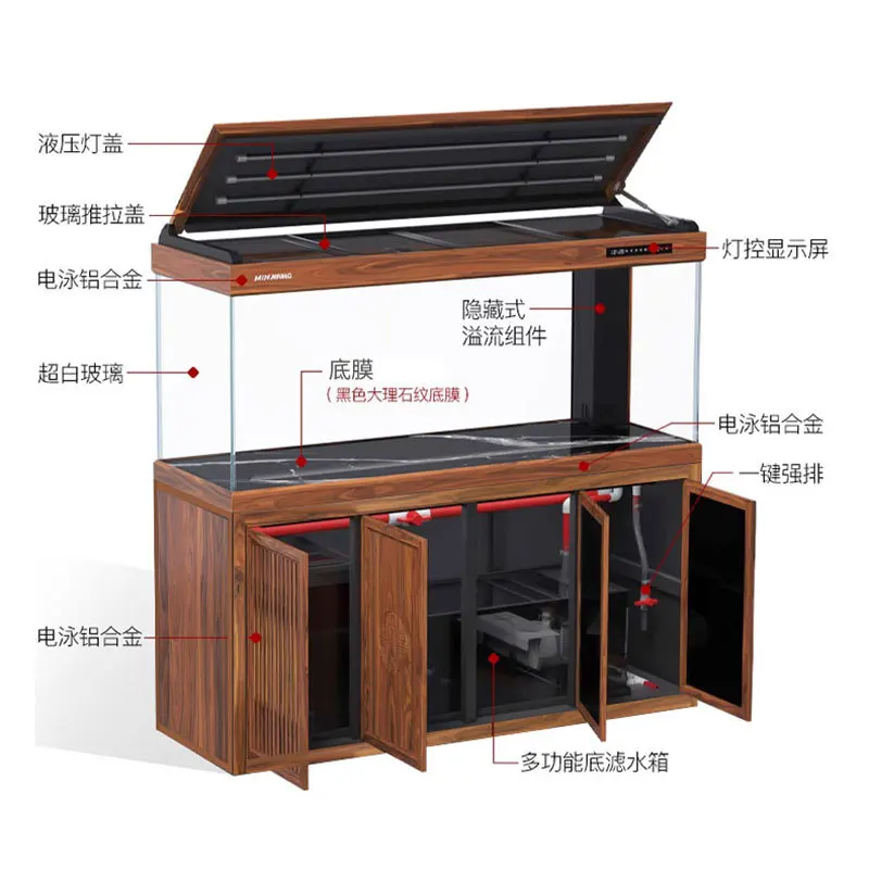 خزان الأسماك لغرفة المعيشة، حوض السمك المنزلي ذو القاع الكبير، أبيض جدًا