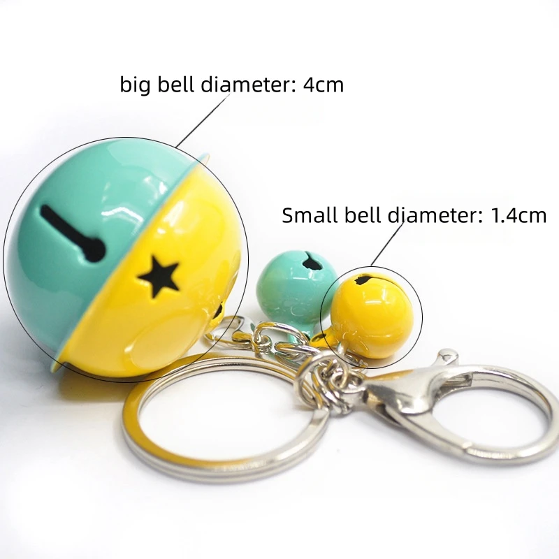 Colorful Cat Dog Collar Bells Metal Paint Key Rings Kit with  40mm Big Bell and Two 14mm Small Bell Pet Collar Charm