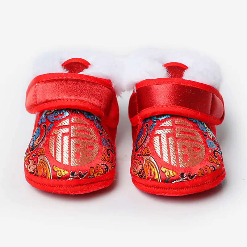 Baby Chinese Style Traditional Infant Shoes Toddler Casual Shoes Warm Winter First Walkers Shoes New Year