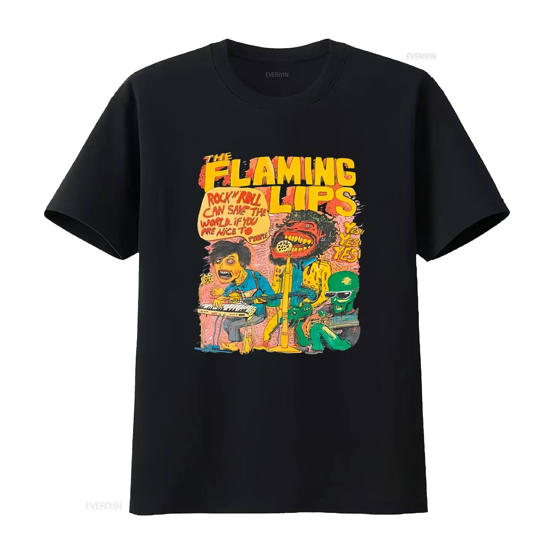 The Flaming Lips Rock Band T shirt n roll can save world TE7704 vintage Washed Slightly Stretched Stylish graphic Comfortable