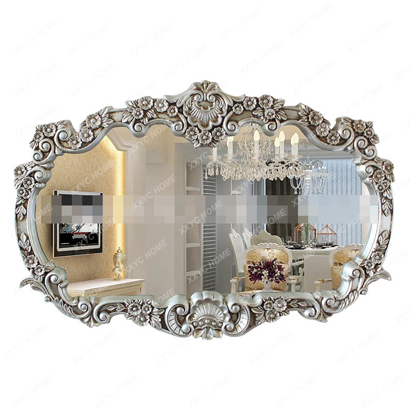 Sunchamo Carved Double Basin European-style Bathroom Mirror Horizontal Living Room Dining Entrance Wall Hanging Home Decoration