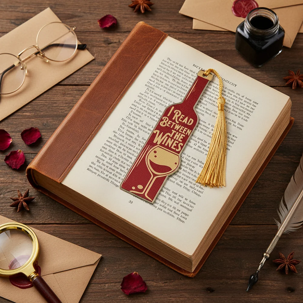 Wine Stainless Steel Bookmark Book Lover Book Accessory with Yellow Tassel Birthday Gift for a Friend