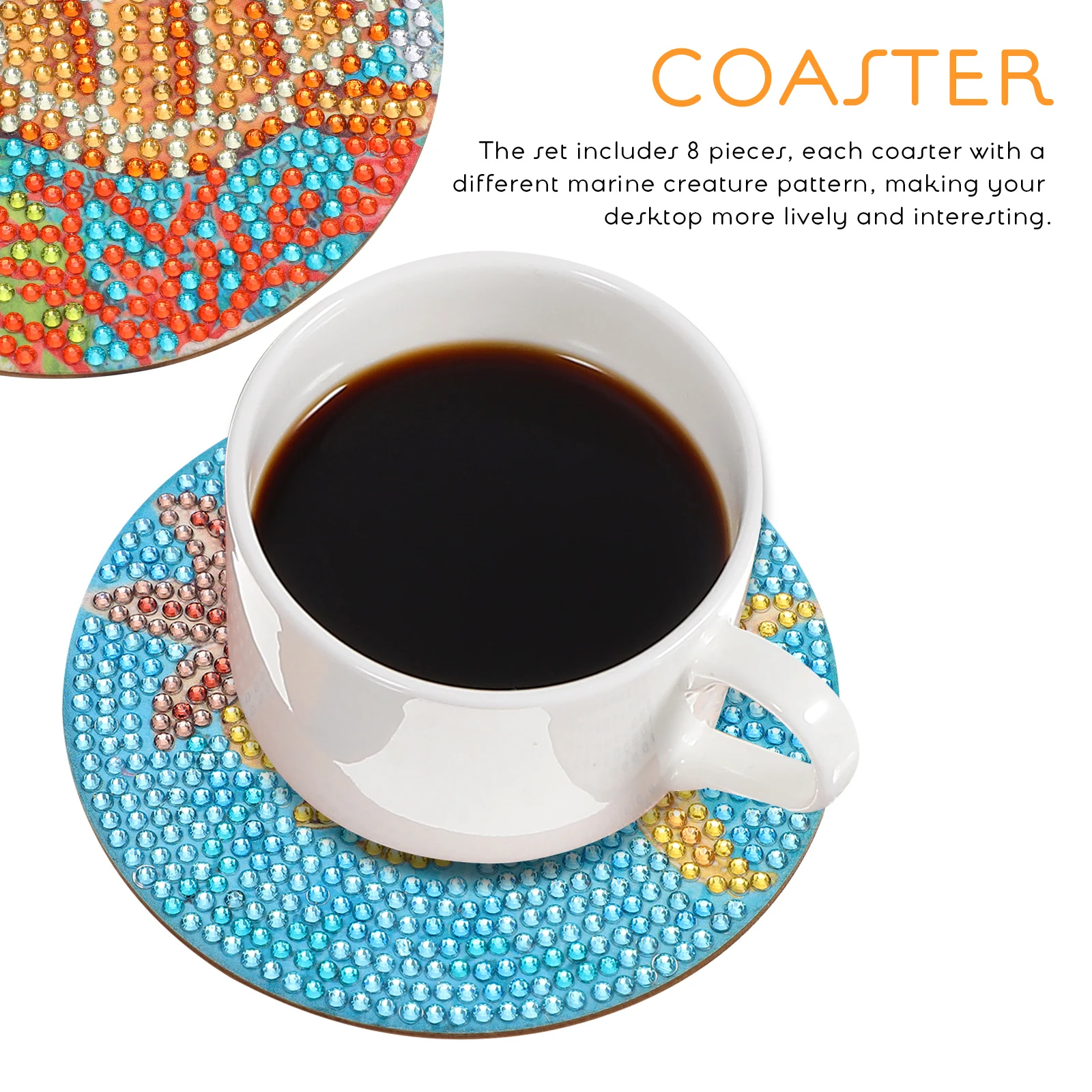 

8pcs Ocean Theme Diamond Dotting Diy Rhinestone Craft Supplies Wood Heat Insulation Cup Mats For Dining Table Aesthetic Diy