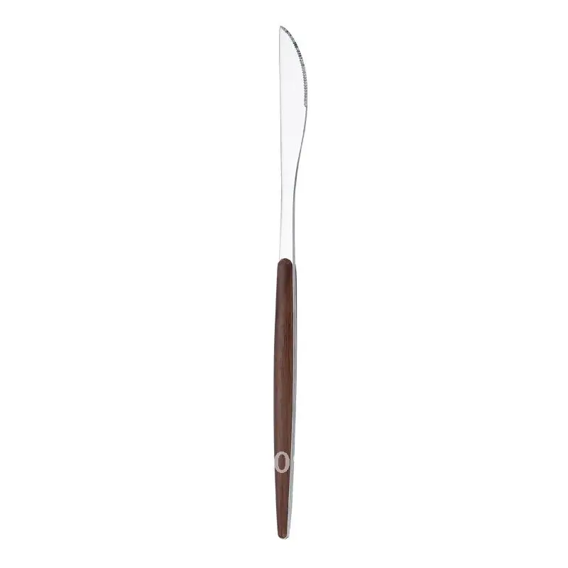 

Internet Red Portuguese Stainless Steel Tableware with Wooden Handle Imitation Walnut Color Dessert Steak Knife and Fork Spoon