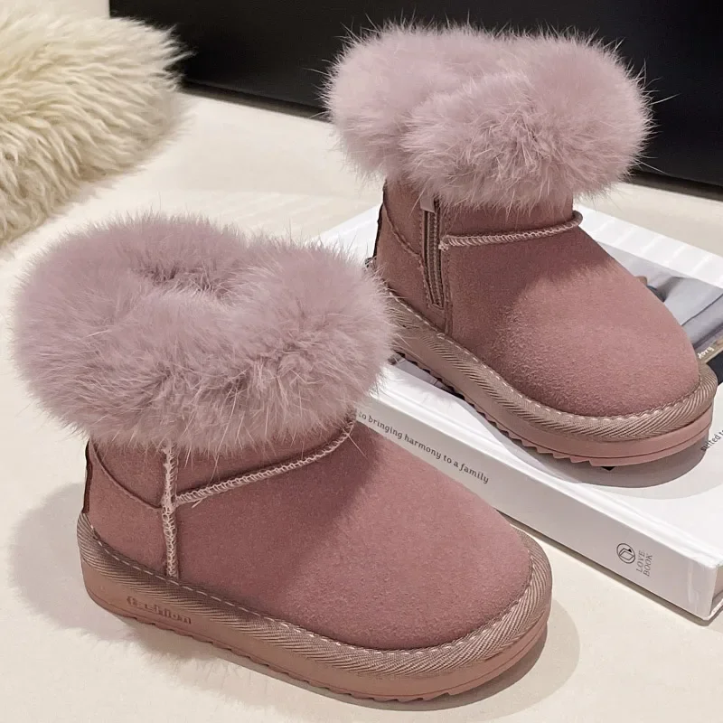 Winter Baby Boots High Quality Warm Plush Casual Shoes Pink and Silver Outwear Littler Kids Flats Sports Booties Size 21-30#