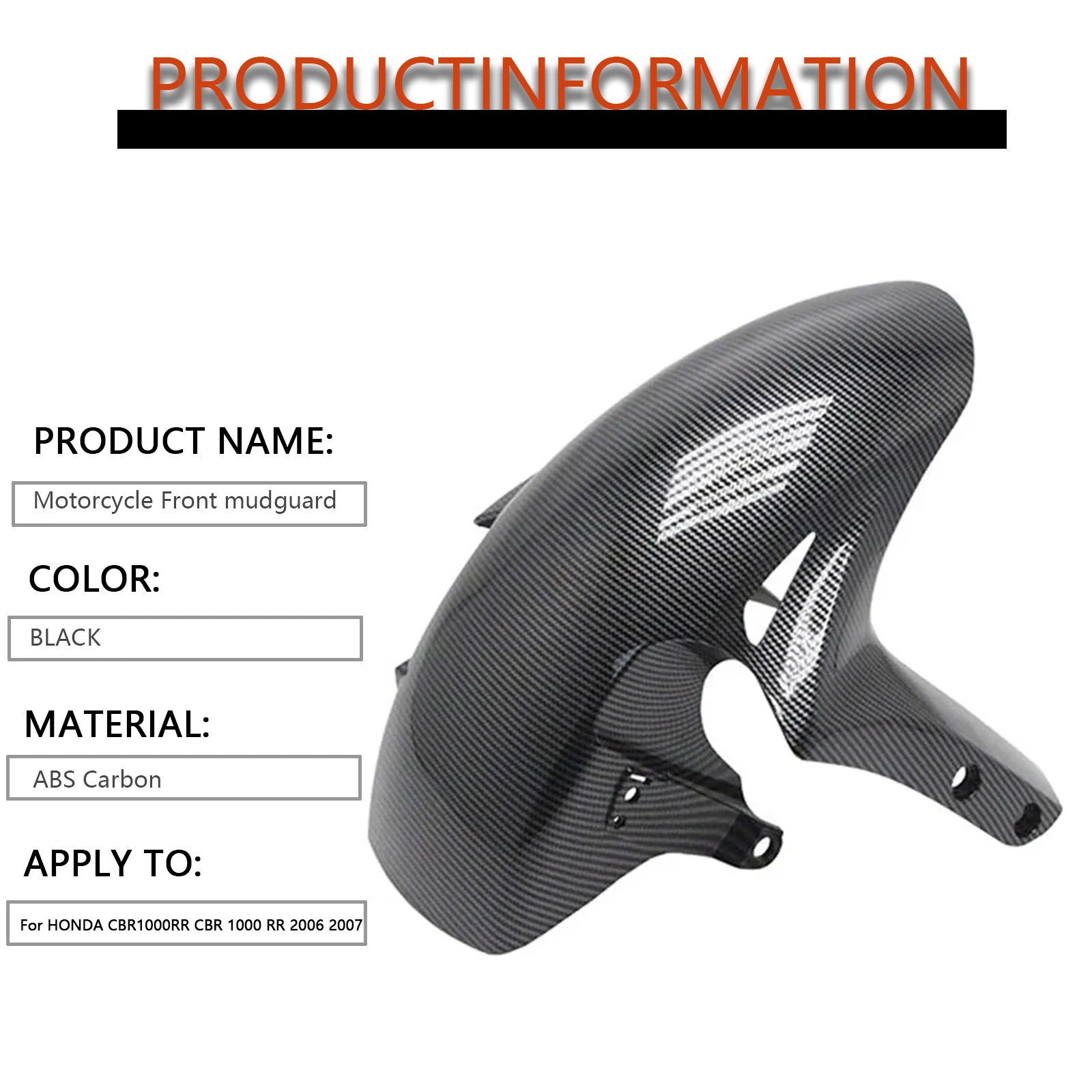 For Honda CBR1000RR CBR 1000 RR 2006 2007 Motorcycle Parts ABS Carbon Fiber Front Tire Fender Mud Hugger Guard Cover Fairing 2