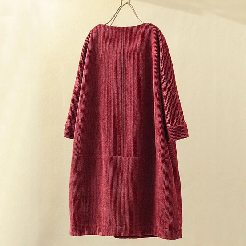 Casual Loose Dress for Ladies, Round Neck, Seven Minute Sleeve, Pocket, Monochromatic,New large size , Autumn 8XL, 7XL,