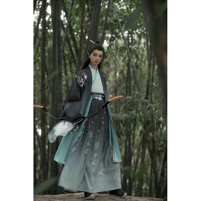 الجديد هانفو طوق الخصر وي جين نمط اللباس القديم قميص كبير الأكمام المطرزة زوجين اللون Hanfu