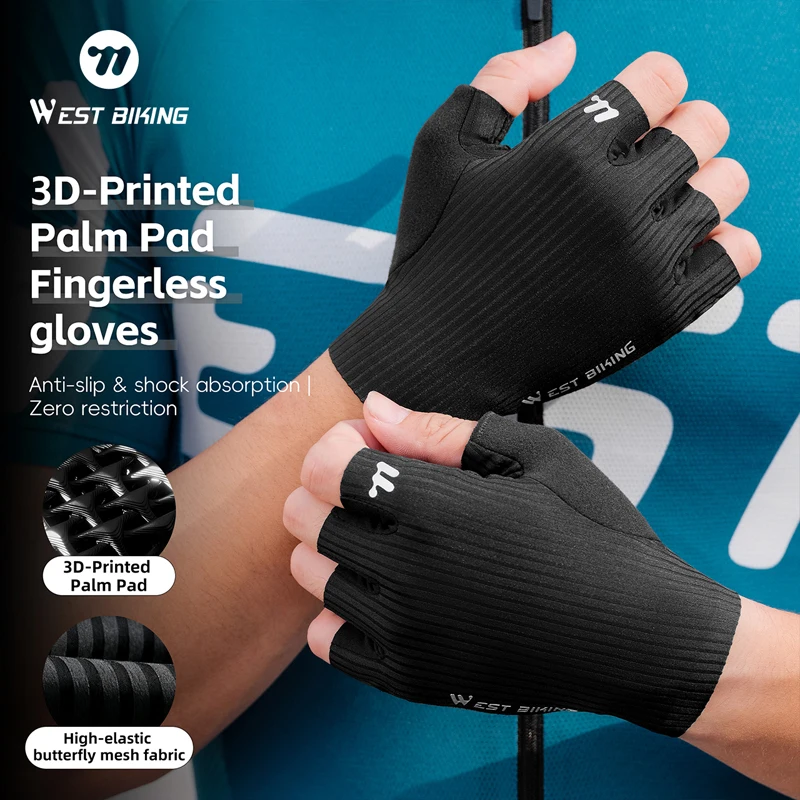

WEST BIKING Cycling Gloves 3D-Printed Palm Pad Fingerless Gloves Half Finger Anti Slip Motorcycle MTB Road Bike Gloves Bike Gear