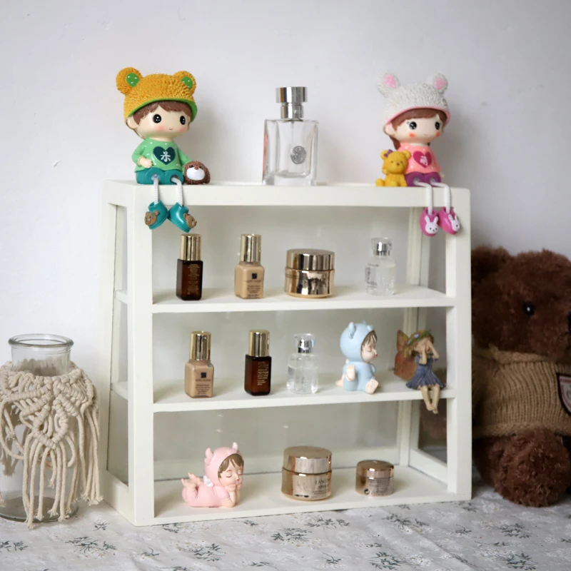 

Solid Wood Farmhouse Desktop Organizer Multi-Tier Cosmetic & Cup Storage Shelf Rustic Display Cabinet for Collectibles/Figurines