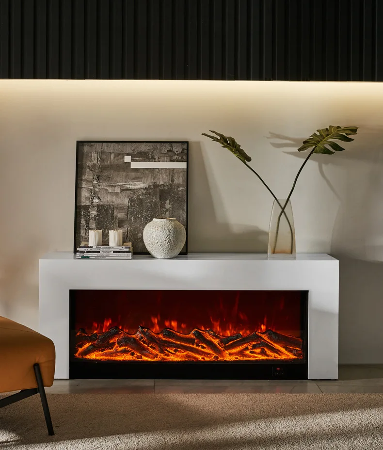Electronic Simulation Flame Modern Living Room Wall Decoration for Villa Electric Rock Slab Fireplace TV Cabinet - view 6