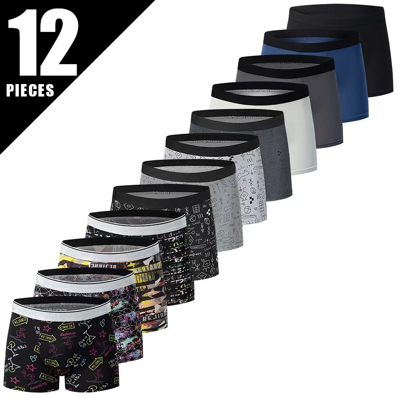 8/10/12 Piece Set of Men's Comfortable Printed Underwear Combination Plus Size Casual Boxer Shorts Sports and Fitness Base Short