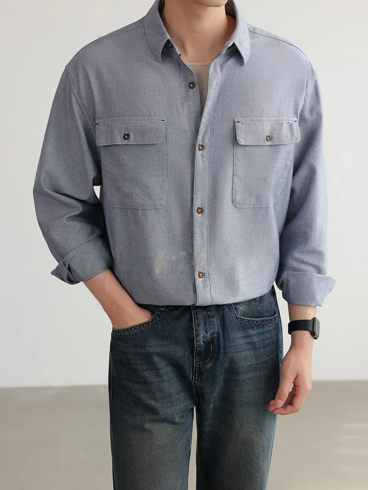25 Cotton Men's Long Sleeve Shirt Casual Lightweight Business Pure Color with Big Pocket Standard Fit Commute Style Button Cl...