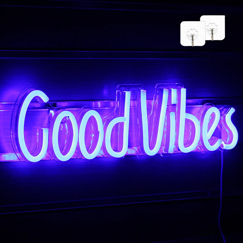 ineonlife Led Neon Light Signs USB Powered With Switch Good Vibes Wall Hanging Art For Home Room Decor Bar Party Holiday