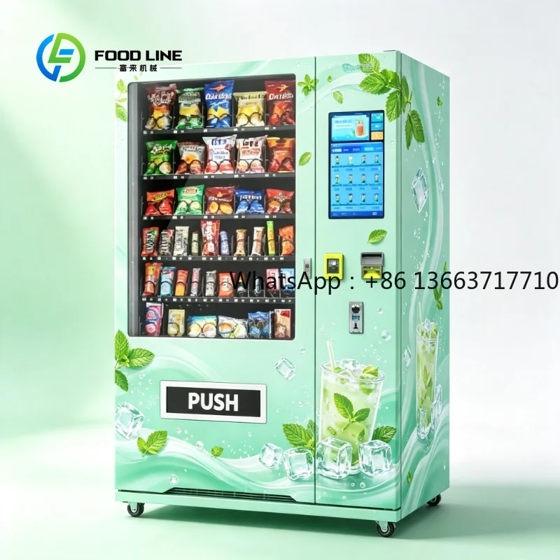 Snack and Beverage Vending Machine Stainless Steel Touchscreen Smart Coin Operated Automated Business Retail Device