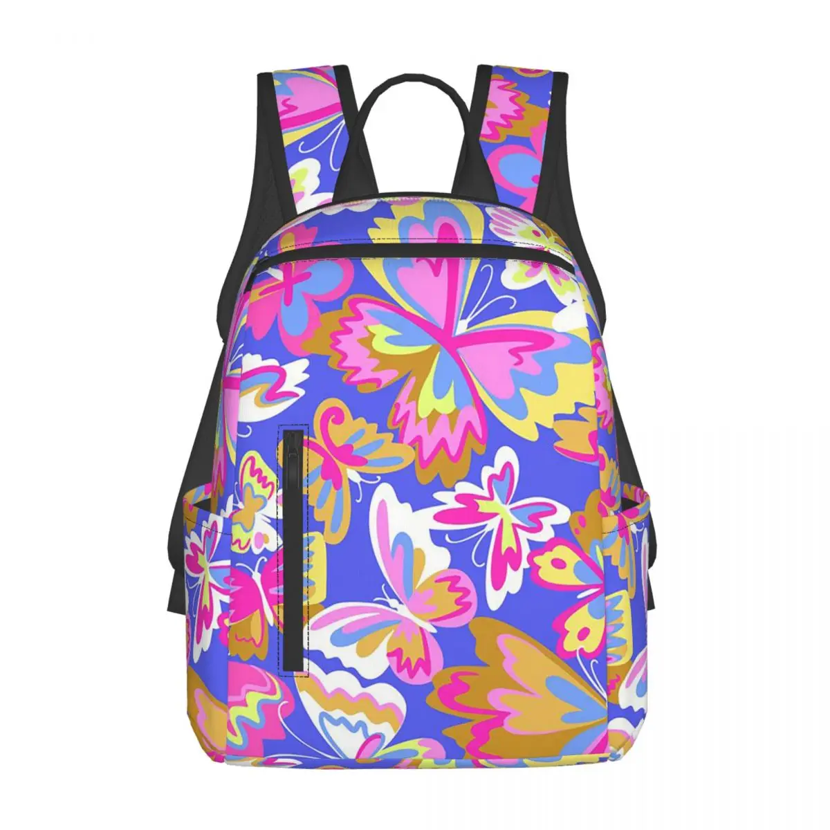 カラフルな蝶のバックパックデイパック大容量キッズブックバッグスクールバッグショルダーバッグ男性女性用