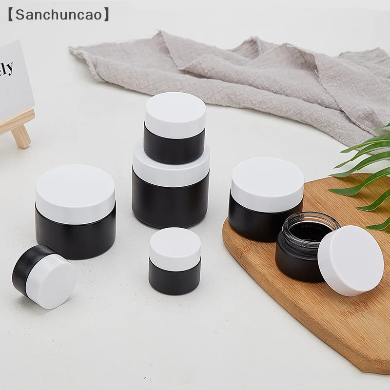 Sanṁ Coperchio Barattoli vuoti Barattolo di crema di vetro nero Contenitore cosmetico Bottiglia di vetro da 10/30/60g Contenitore per trucco Barattoli cosmetici da viaggio