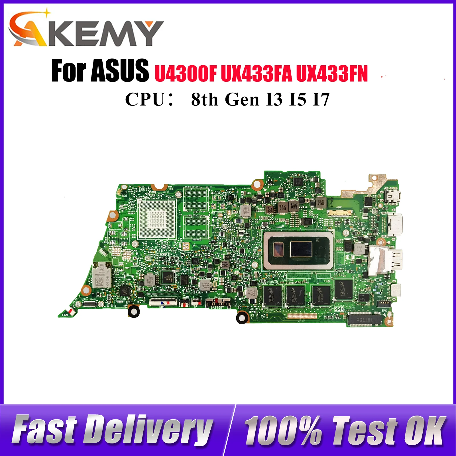 

UX433FA Материнская плата для ноутбука ASUS ZenBook UX433FN U4300F UX433F UX433FA Материнская плата для ноутбука с процессором I3 I5 I7 100% тестирование OK stk