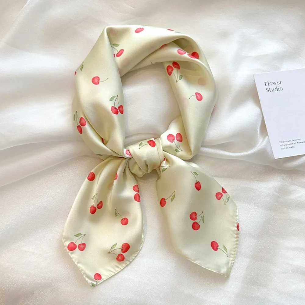 

Fashion Cherry Blurred Flowers Hair Scarf Graceful Soft Puppy Hair Band Square Flower Butterfly Scarves Streetwear