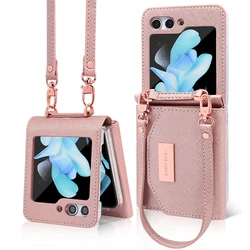 Vietao for Samsung galaxy z flip 7 case, women bank card wallet leather phone case with wristband for galaxy z flip 6, rose gold