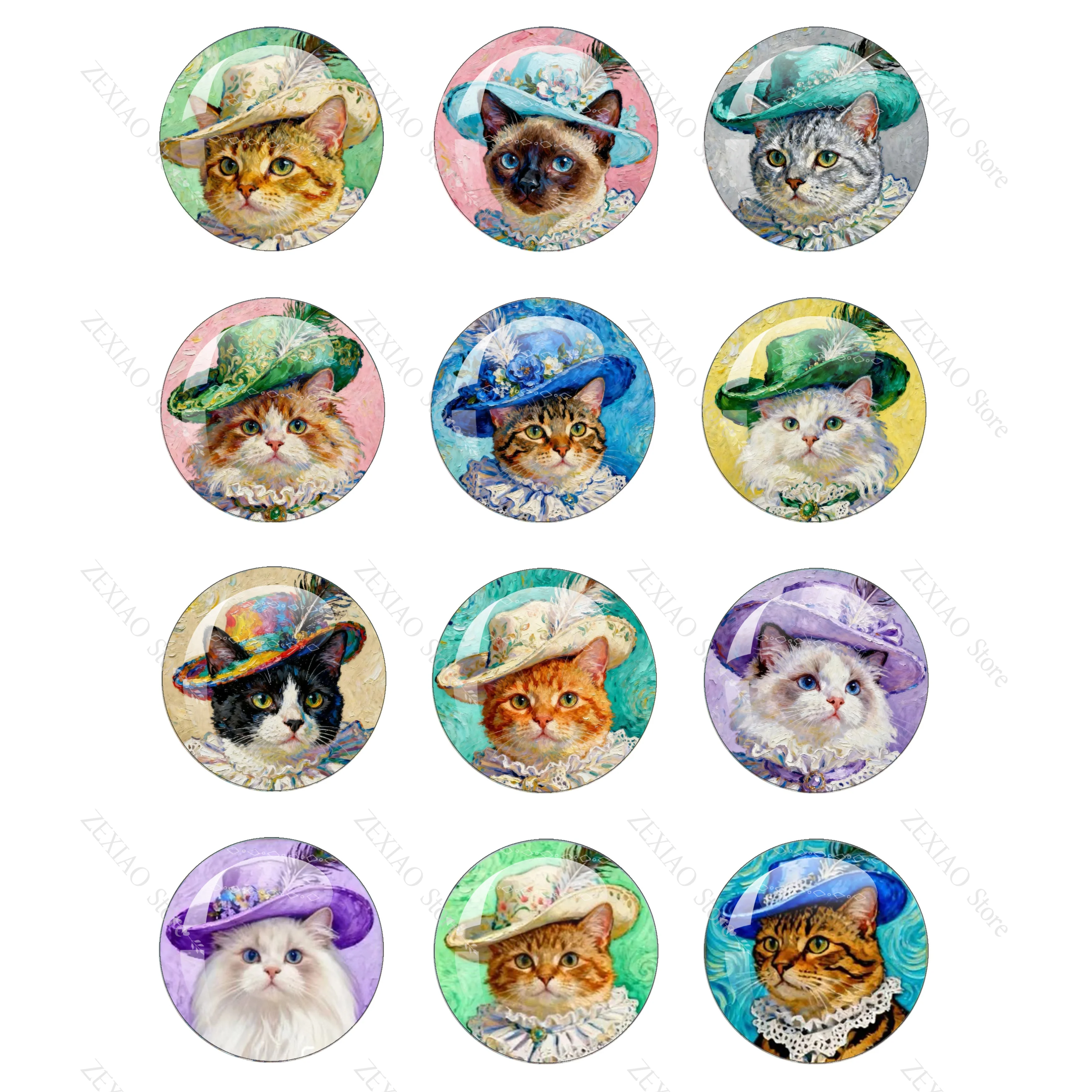 Retro Van Gogh Oil Painting Cat Creative Images12mm/18mm/20mm/25mm Round Photo Glass Cabochon Demo Flat Back Making Findings
