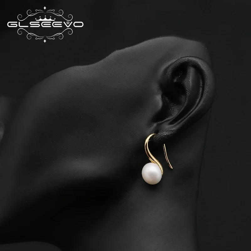 GLSEEVO High Sense Natural Freshwater Pearls Female Ear Hooks Luxury Earrings Give a Gift To A Friend Fine Jewelry