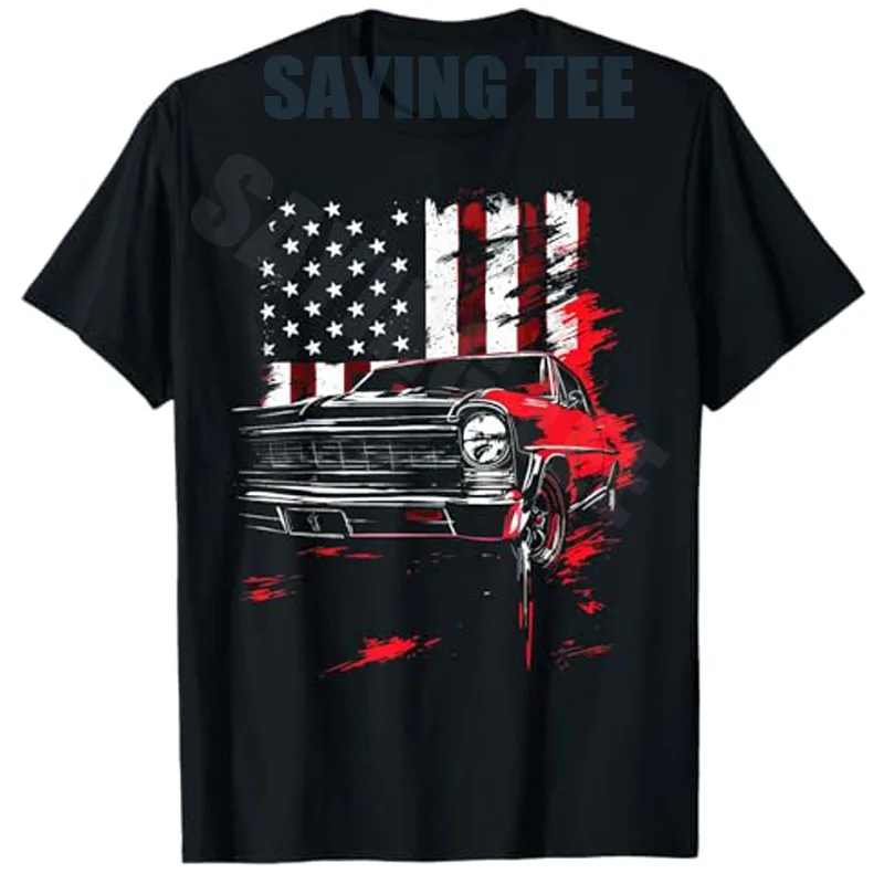 Nova SS Headlight Graphic 66-67 Old School Nova Classic Car T-Shirt Das beste 1966-1967 Nova Muscle Car T-Shirt mit USA-Flagge, Bekleidung, Neuheit – Detail 4