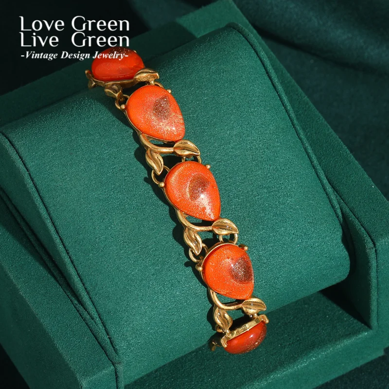 

Vintage Orange Natural Stone Charm Bracelets Gold Color Leaf Luxury Jewelry Designers Bohemia Mothers Day Gift Trends 2025 New