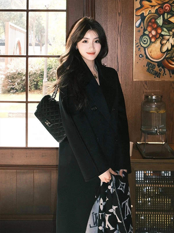 

Ele Double-Sided Camere Bla Coat Women's Small Size Autumn Winter New Sle High-End Feel Slimming Woolen Outerwear