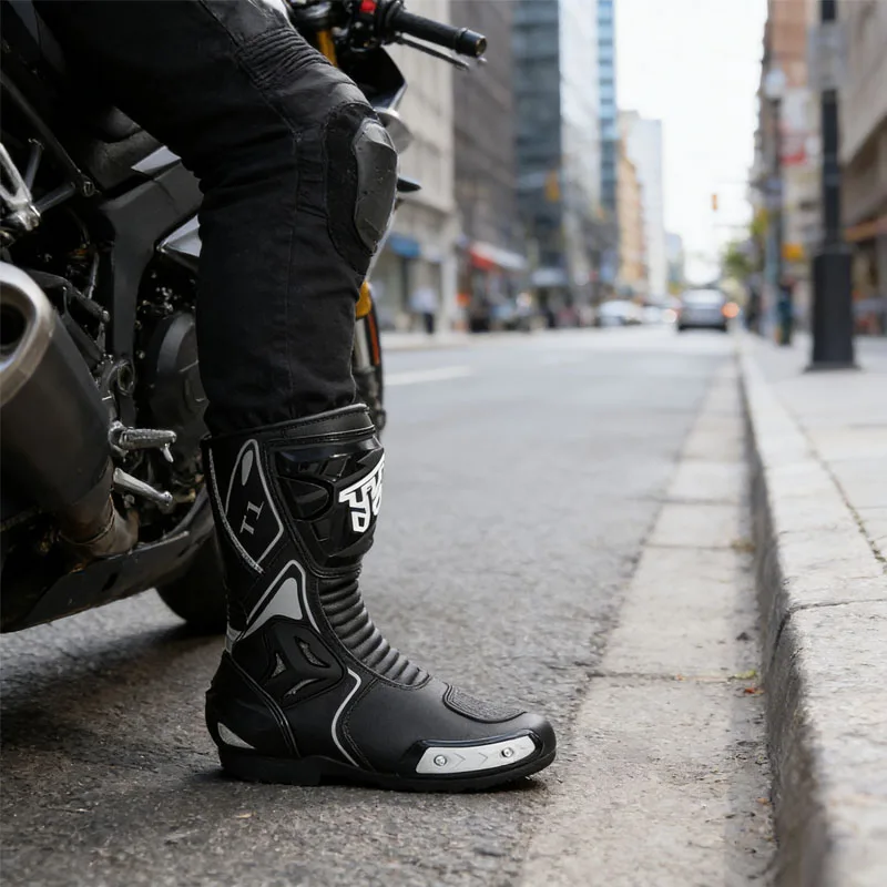 Motorbike Riding Boots Professional Road Racing Waterproof Microfiber Leather Sneaker Protective Anti-slip Shoes Motorcycle Gear