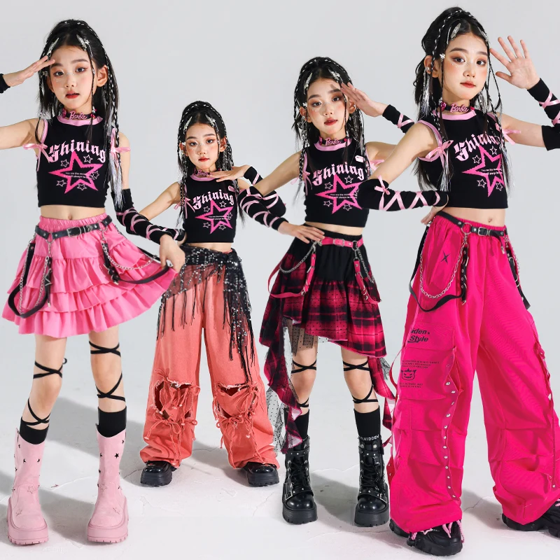 T-shirt Hip Hop pour adolescentes, gilet, pantalon Cargo, jupe, short de danse de rue, Costume de Jazz K-pop pour filles, ensembles de vêtements pour enfants, Streetwear pour enfants