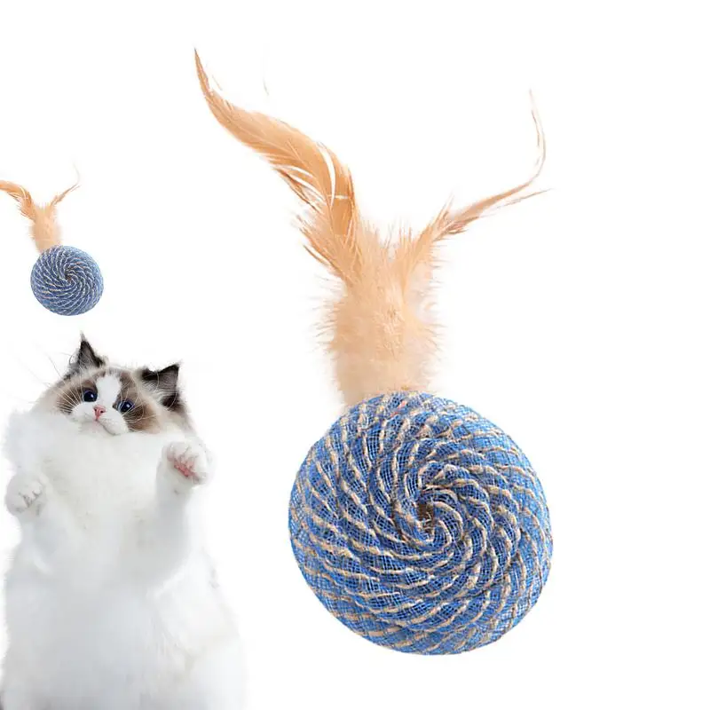 Cat Feather Ball Toy Soft Cat Toy Funny Cat Ball Cat Teaser Toy Kitten Teething Toy Cat Feather Toy For Cat Teasing Hunting