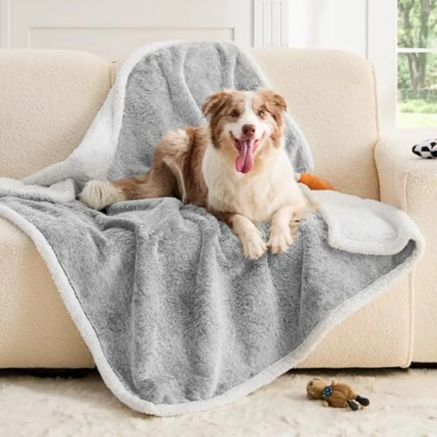 

Waterproof Dog Blankets for Large Dogs, Reversible Faux Fur and Sherpa Washable Pet Blanket, Soft Pet Throw for Couch Bed Prote