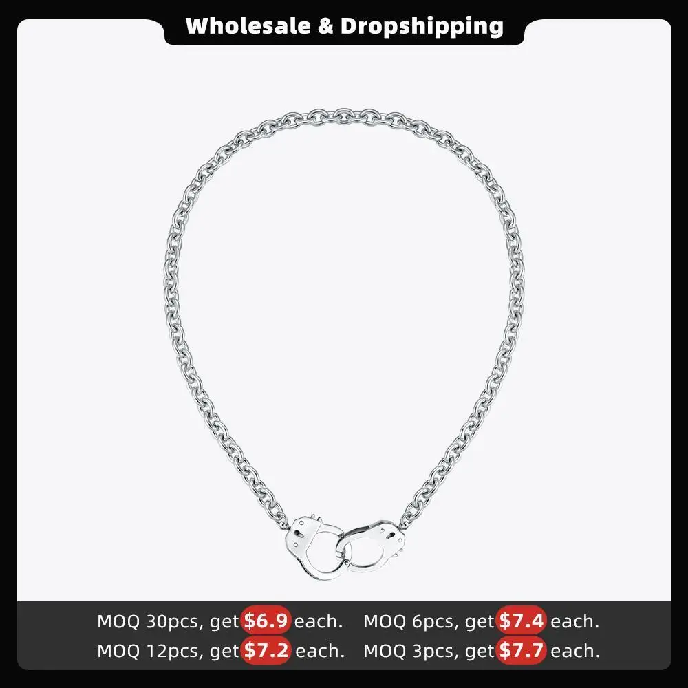 ENFASHION Big Handcuffs Pendant Necklaces For Women Stainless Steel Statement Long Necklace Fashion Jewelry Wholesale 2020 P3085