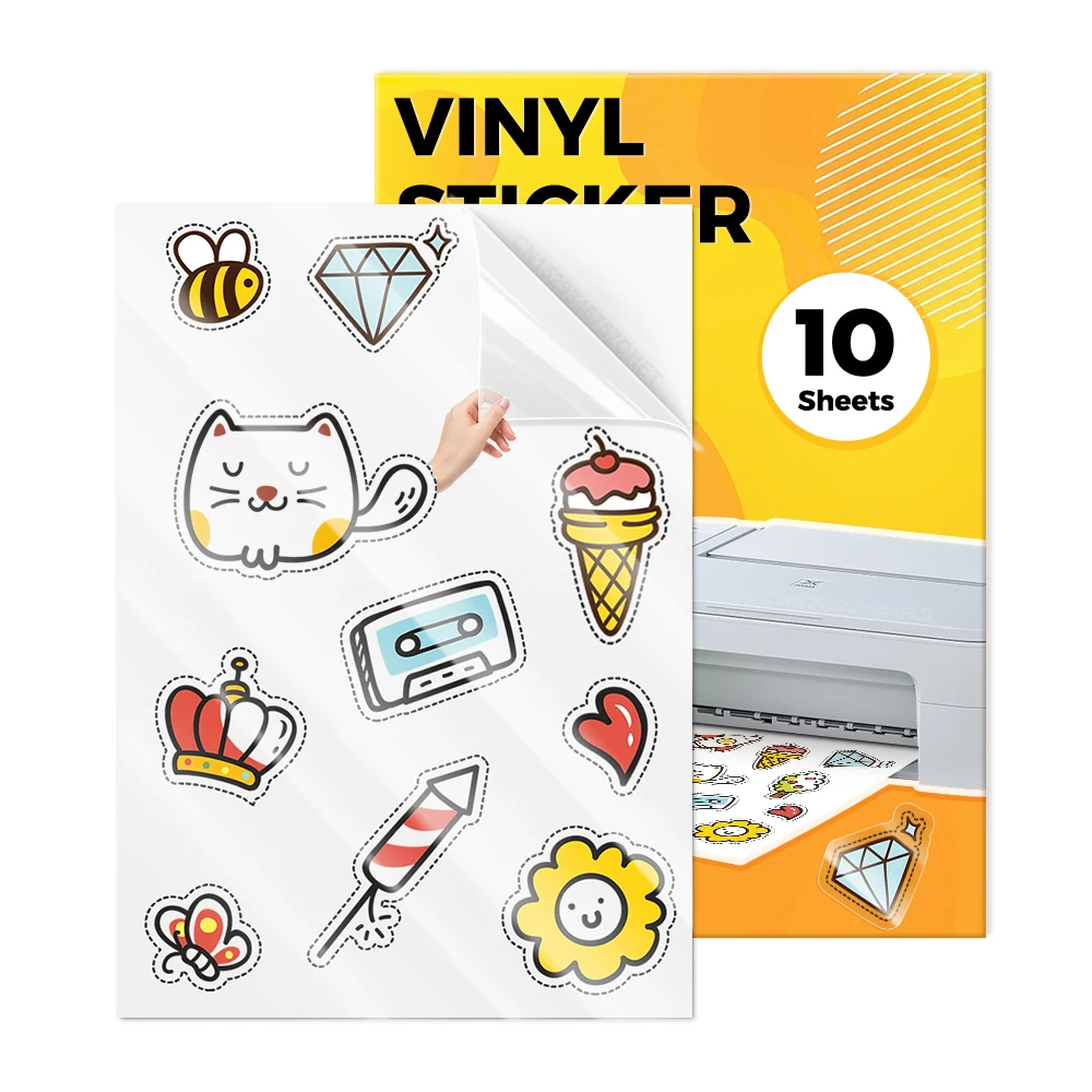 

10 Sheets A4 Vinyl Sticker Paper Transparent Printabe Label for Inkjet Printer Self Adhesive Copy Paper Waterproof Sticker Decal