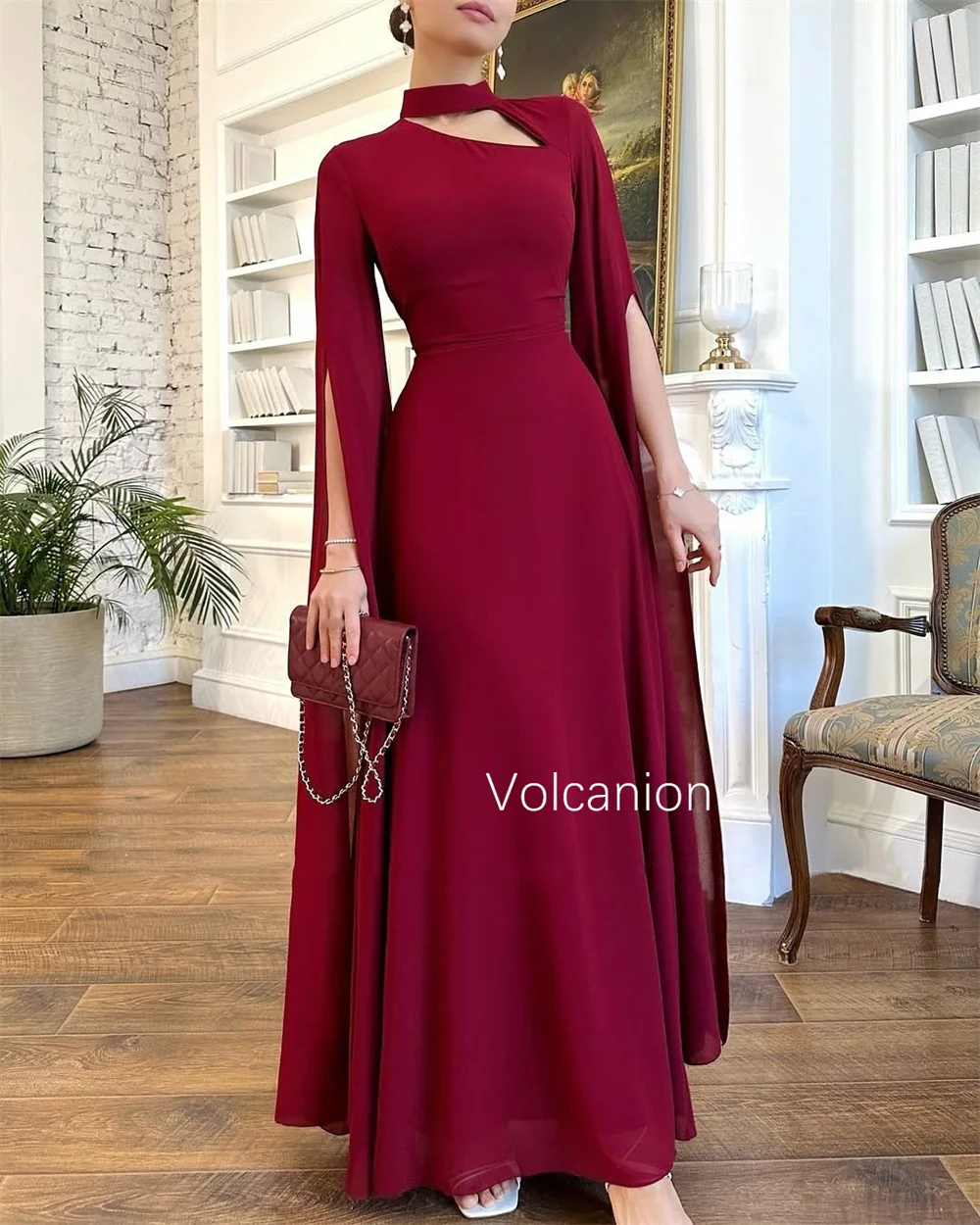 Abiti lunghi a trapezio con collo alto in chiffon personalizzati Occasioni su misura Prom Party Semplici dimensioni squisite disponibili