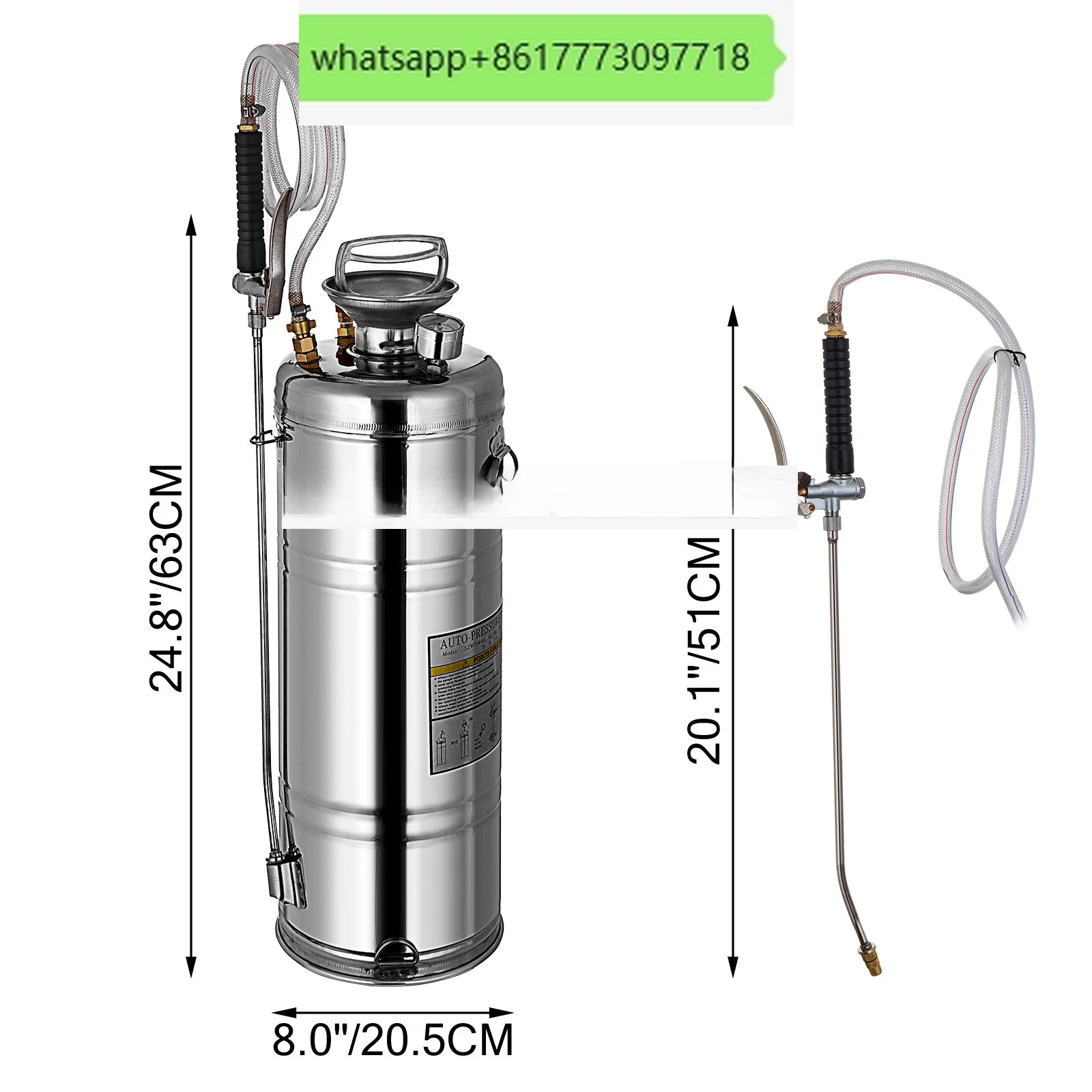 4-12L Hand Powered Sprayer Stainless Steel Watering Spraying Sprinkling Atomizer Pump Home Ground Garden Cleaning Sprayer