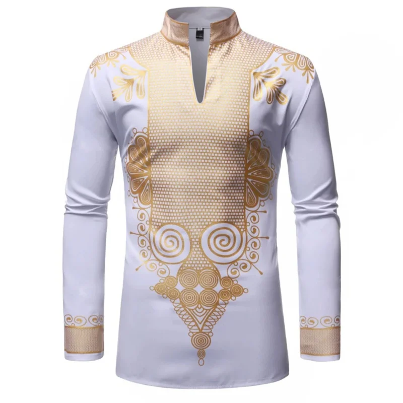 New Men Print African Print Dresses Rich Bazin Dashiki Long Sleeve T-shirt Traditional  2022 Fashion Style Adult Blouse Clothing