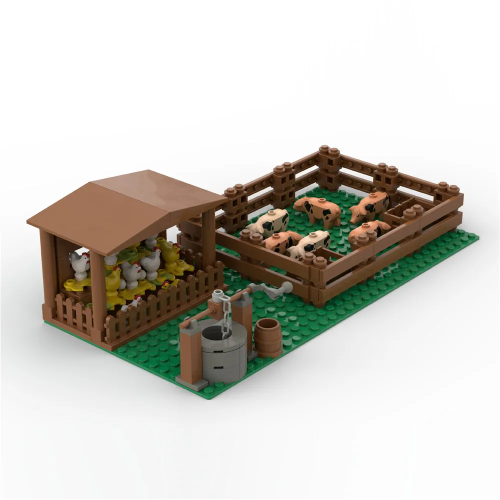 MOC動物ビルディングブロックシティファーム鶏小屋鶏豚ハウスブロックDIYおもちゃ子供男の子女の子誕生日プレゼント子供のおもちゃ